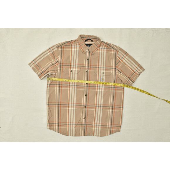 Carhartt Loose Fit Plaid Short Sleeve Button Down Shirt Size L Cotton Brown - Picture 4 of 8